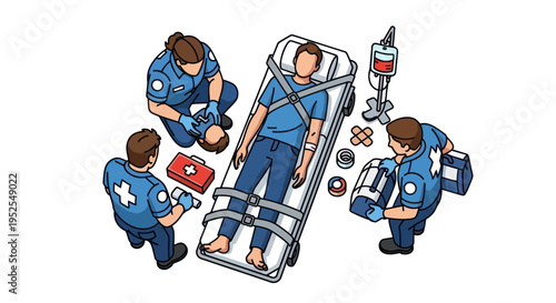 Paramedics Treating Injured Patient on Stretcher, Medical Emergency Rescue Team
