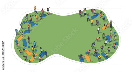 Outdoor Fitness Class: Diverse Group Exercising on Yoga Mats in Green Park