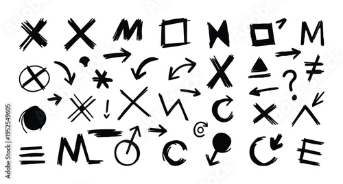 A collection of various symbols and letters in a graffiti style