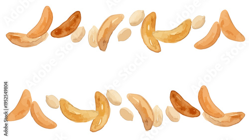 Watercolor-style crunchy Kaki no Tane, Japanese rice crackers, soy sauce flavor snack　水彩　柿の種　ピーナッツ