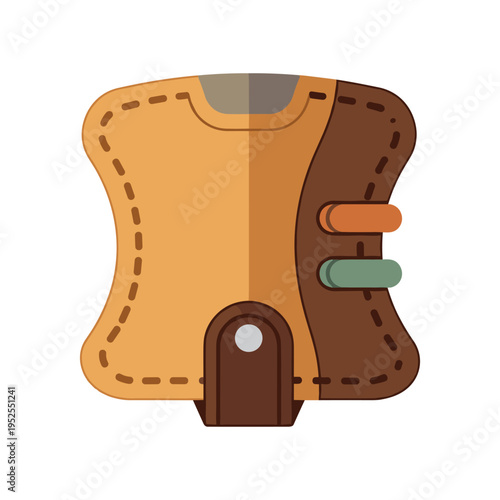 A brown and tan leather bag with two buttons