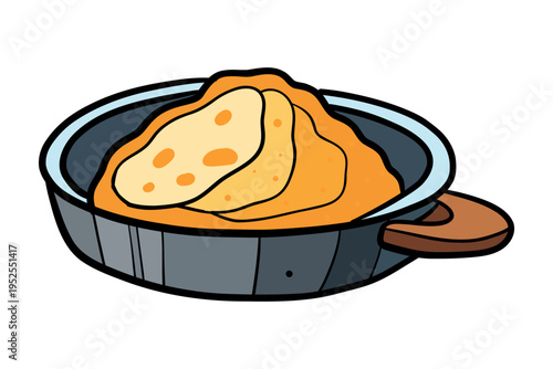 Frying Pan with Omelette Vector Illustration Breakfast Cooking Food Skillet Icon