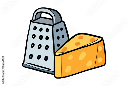 Cheese Grater with Cheese Block Vector Illustration Kitchen Cooking Utensil Icon