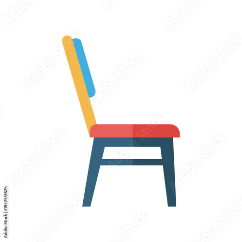 A colorful chair with a blue and yellow backrest