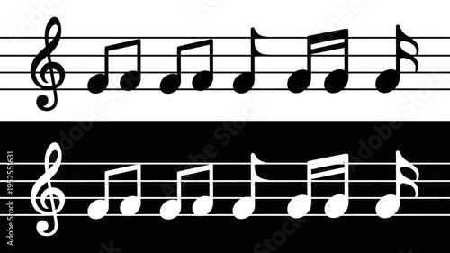 A visual representation of common musical notes and a treble clef for compositions and melodies.