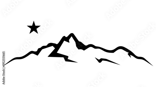 A minimalist outline of a mountain range with a single star, representing simplicity and clear goals.
