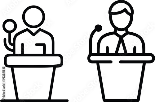 Two speakers at podiums with microphones