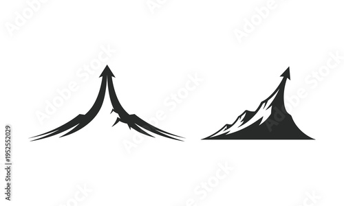 Mountain peak with upward arrow symbol for business growth and success. vector illustration