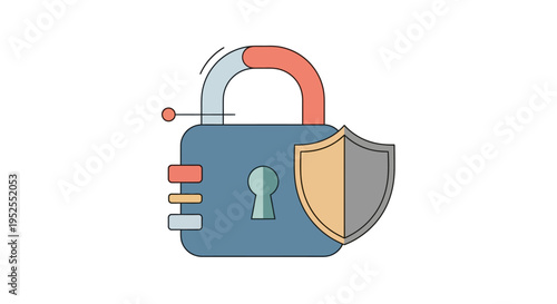 Blue padlock with shield icon, symbolizing data protection and security measures