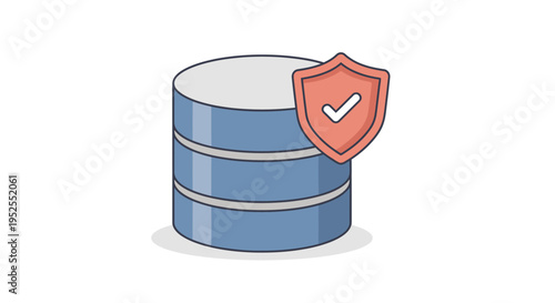 Database stack icon with shield and checkmark, illustrating secure data storage and information protection
