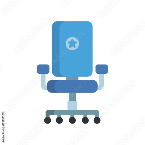 A blue office chair with a star on the backrest