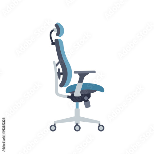An office chair with a blue and grey color scheme