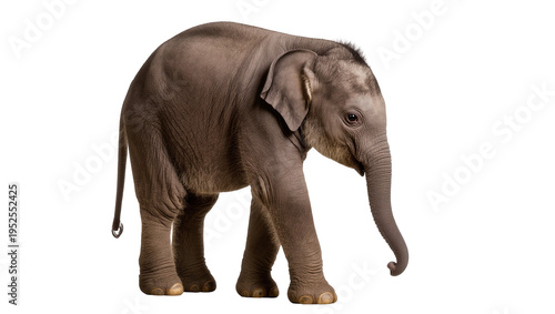 Bild auf Leinwand Isolated adorable baby elephant standing, full body side view of a young wild ma