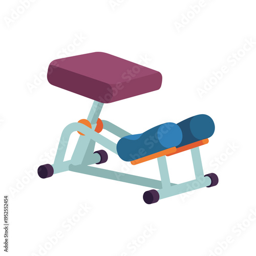 A blue and purple exercise chair with wheels