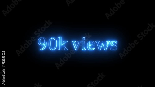 Glowing neon blue 90k text animation on black background. 90k Followers, 90k views, 90k subscribers.90k Celebrating our Community. Digital Milestone Number Design for Online Subscribers Achievement,
