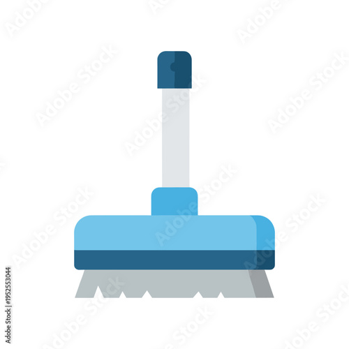 A blue brush with a long handle