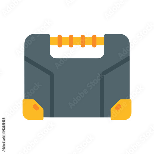 A gray and yellow tool box with a handle on top