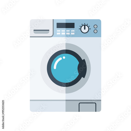 A modern washing machine with a blue and gray design