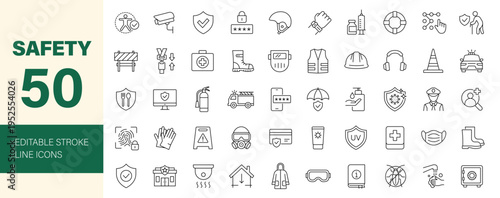 Safety icon set. Editable line icons. Vector illustration.