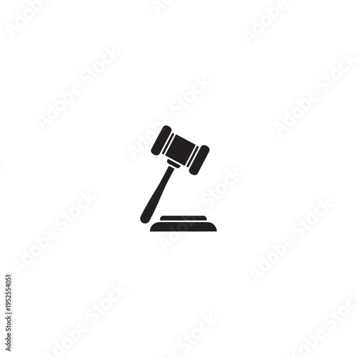 Judge gavel and block icon in black on white background