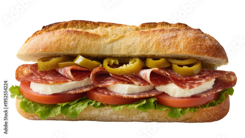 Fotografía Isolated delicious Italian style submarine sandwich with salami, mozzarella, and