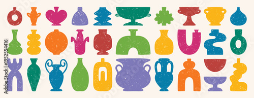 colorful kids positive vases and amphorae textured boho ceramic vases trendy minimalist style. pottery icons creative trendy forms