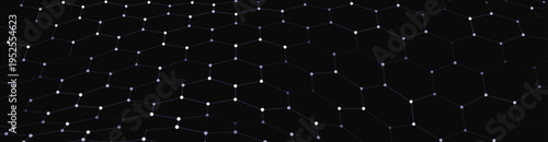 A monochrome hexagonal grid spreads out in the darkness, maintaining a strict rhythm and order. A futuristic hexagonal background. Honeycomb patterns create a sense of hidden structure and