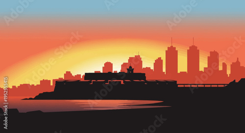 Vibrant city skyline at sunset.