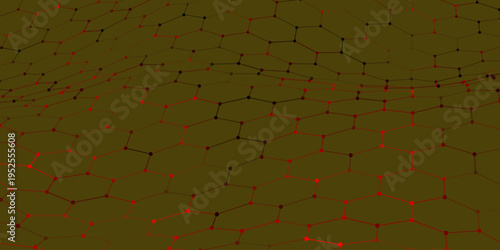 A vibrant hexagonal grid gently curves like a living digital fabric. A futuristic hexagonal background. Glowing nodes are connected by lines, forming a honeycomb structure.