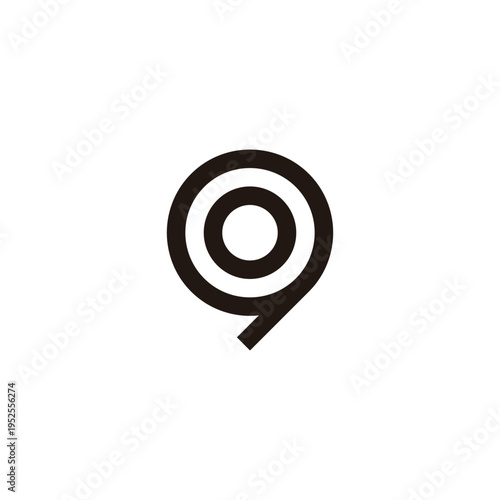 Letter o in 9, circle geometric symbol simple logo vector