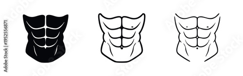 Six-pack abs icon set. Strong abdominal muscles and fitness symbol.