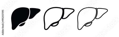Human Liver Anatomy Icons Set. Internal Organ Symbol in Solid and Outline Styles.