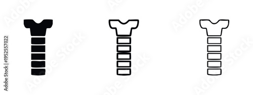 Human Spinal Column Icons Set. Vector Illustration of Black Silhouette, Thick and Thin Outline Vertebrae.