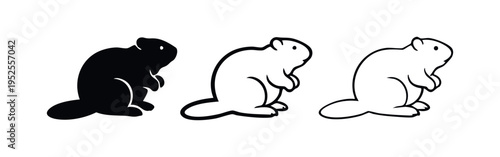 Cute Marmot or Groundhog Animal Icons Set. Rodent Wildlife Symbol in Solid and Outline Styles.