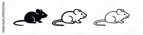 Cute Mouse or Rat Animal Icons Set. Rodent Mammal Symbol in Solid and Outline Styles.
