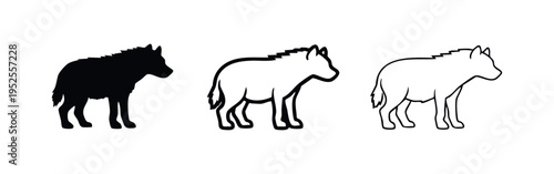 Hyena icon set facing right in various styles.