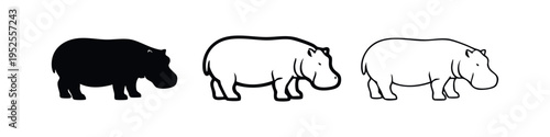 Hippopotamus icon set facing right in various styles.