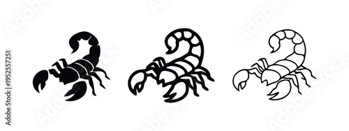 Scorpion icon set in different styles.