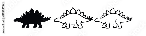 Stegosaurus dinosaur icon set in different styles.