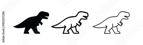 Tyrannosaurus Rex T-Rex dinosaur icon set in black and outline styles for design