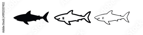 Dynamic Shark Icon Set with Gill Stripes - Marine Predator Vector Illustrations in Black and Outline