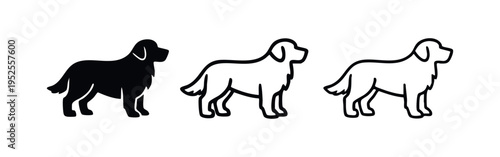 Minimalist Dog Icon Set Featuring Labrador or Retriever Profile, Solid and Outline Styles