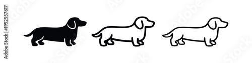 Simple Dachshund Dog Icon Set in Solid, Thick, and Thin Line Art Styles