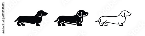 Minimalist Dachshund Dog Icons with Solid and Thin Line Styles, Profile View