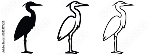 Heron Bird Icon Set - Elegant Waterbird Vector Illustration