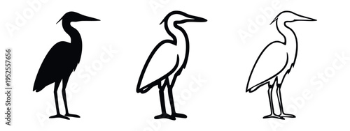 Graceful Heron Bird Icon Collection - Minimalist Vector Set