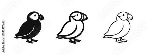 Puffin Seabird Icon Variants - Adorable Marine Bird Vector Set