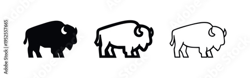 Bison / American Buffalo Icon Set - Black and White Vector Illustration