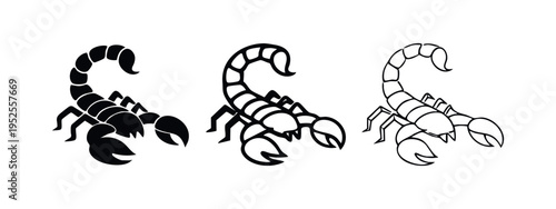 Scorpion Silhouette and Line Art Icons - Black and White Vector Set