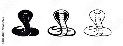 Cobra Snake Icon Set in Solid, Outline, and Line Styles. Reptile Vector Illustration for Design.